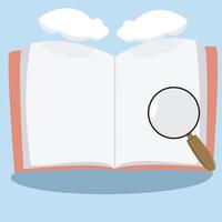 Blank Fill Book, magnifying glass and Blue Color Background. vector