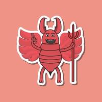 Cute Insect Sticker With Devil Termite Cartoon. Pink Background. vector