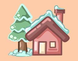 Snow cabin in winter cartoon vector icon illustration. building holidays icon concept isolated