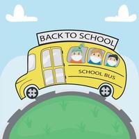 Come Back School Student on Bus and Sky Background. vector