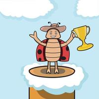 Vector Of Mascot beetle Champion on Sky and Clouds Background.