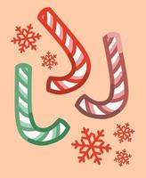 Bastón de caramelo de Navidad con ilustración de vector de dibujos animados de varios colores