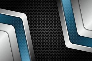 Abstract Modern Technology Metallic Hexagon Glossy Arrow Blue Silver with Dark Background vector
