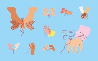 hands with red thread vector