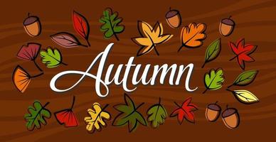 Colorful banner with autumn fallen leaves. Abstract autumn background for social networks. Web template for event invitation, discount coupon, advertising and promotional events - Vector