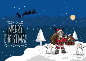 Christmas Reindeer as Santa with snowman, Illustration decorative background design vector