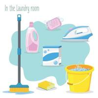 laundry room cleaning supplies set vector