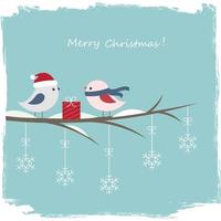 Winter card with cute birds and gift box vector