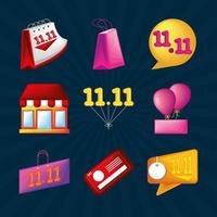 shopping day, pack icons vector