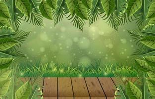 Green Leaves in the Morning on A Wooden Plank in the Morning Sun vector