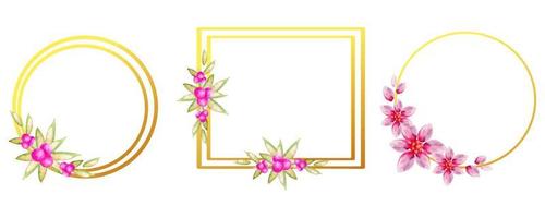 Watercolor gold frame template isolated on white vector set border wedding invitation design floral wreath botanical illustration elegant card decoration bouquet