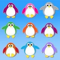 Colorful penguins stickers vector