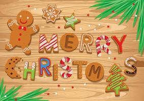 Christmas greeting with gingerbread on wooden table vector