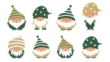 pequeño jardín lindo gnomos y elfos en estilo de dibujos animados. hadas características para niños y niñas. diseño de gnomo kawaii y elfo mágico. ilustración vectorial. vector