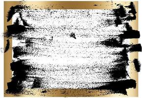 Splatter Paint Texture in a gold frame vector background . Distress Grunge background . Scratch, Grain, Noise rectangle stamp . Black Spray Blot of Ink. Place illustration Over any Object to Create