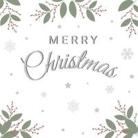 Merry Christmas square greeting card with snowflakes, stars and ilex branches. Perfect for banners or backgrounds.