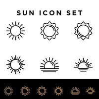 sol, puesta de sol, luz del sol, amanecer, vector de conjunto de iconos