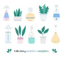 Collection of humidifiers and plants vector