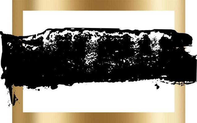 Splatter Paint Texture in a gold frame vector background . Distress Grunge background . Scratch, Grain, Noise rectangle stamp . Black Spray Blot of Ink. Place illustration Over any Object to Create