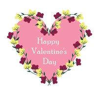 Mini card with a pink heart with a floral frame and the words Happy Valentine's Day vector