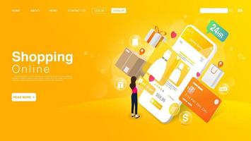 Shopping Online on Website or Mobile Application. Landing Page Template. Vector EPS 10