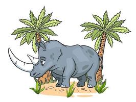Animal character funny rhinoceros in cartoon style. Children's illustration. vector
