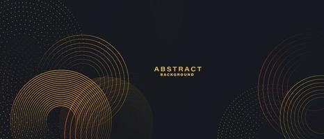 Abstract black background with white and gold circle lines. vector