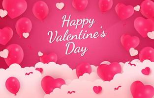 Valentine Day Background Realistic Heart with Pink Balloon vector