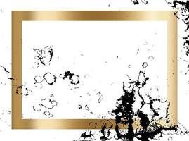 Splatter Paint Texture in a gold frame vector background . Distress Grunge background . Scratch, Grain, Noise rectangle stamp . Black Spray Blot of Ink. Place illustration Over any Object to Create