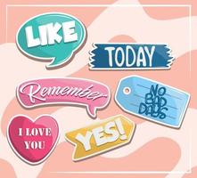 set of stickers with messages vector