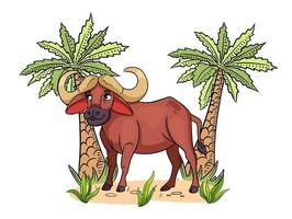 Animal character funny buffalo in cartoon style. Children's illustration. vector