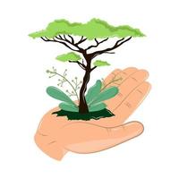 hand with plant nature vector