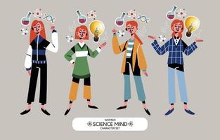 conjunto de caracteres de la mente de la ciencia de la mujer vector