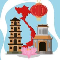 vietnam temple and map vector