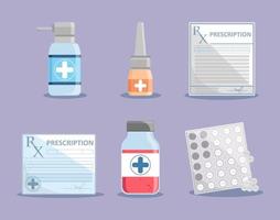 medicine prescription and bottles vector