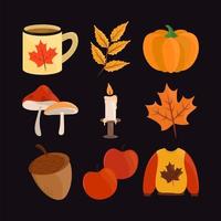 hello autumn icon set vector