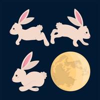 cute rabbits moon vector