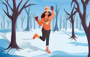 Girl in Ugly Sweater in a Forest during Winter vector