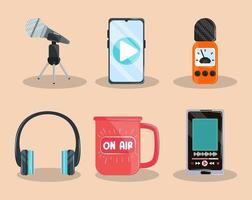 iconos para podcasting vector