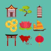 asian culture icon set vector