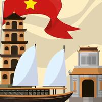 famous vietnamese buildings vector