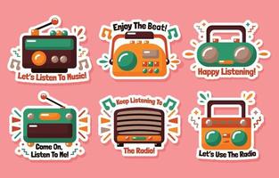 Colorful Radio Day Sticker Pack vector