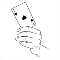 Gambling. Playing card in hand. Casino, luck, fortuna. Ace of hearts. vector