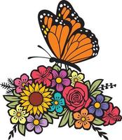 color de mariposas y flores vector