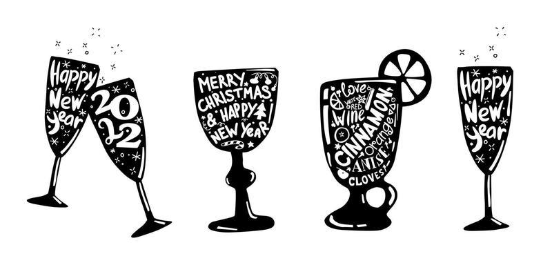 Christmas Drinks 2022 Christmas Drinks Set With Lettering. Mulled Wine Ingridients Handwritten.  New Year 2022 Lettering In Champagne Glass. 4230403 Vector Art At Vecteezy