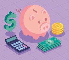 piggy and financial icons vector