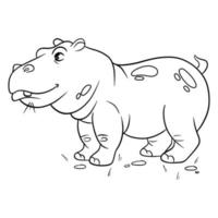 Animal character funny hippo in line style coloring book. vector