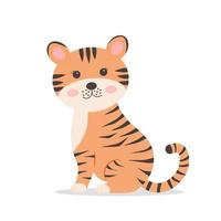 Cute tiger, vector childish illustration in flat style. For poster, greeting card and baby design.