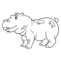 Animal character funny hippo in line style coloring book. vector