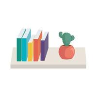 shelf with pile of books vector